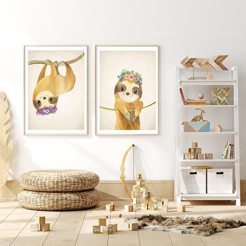 Baby Nursery Animal Pictures - A set of 2 lazy prints,