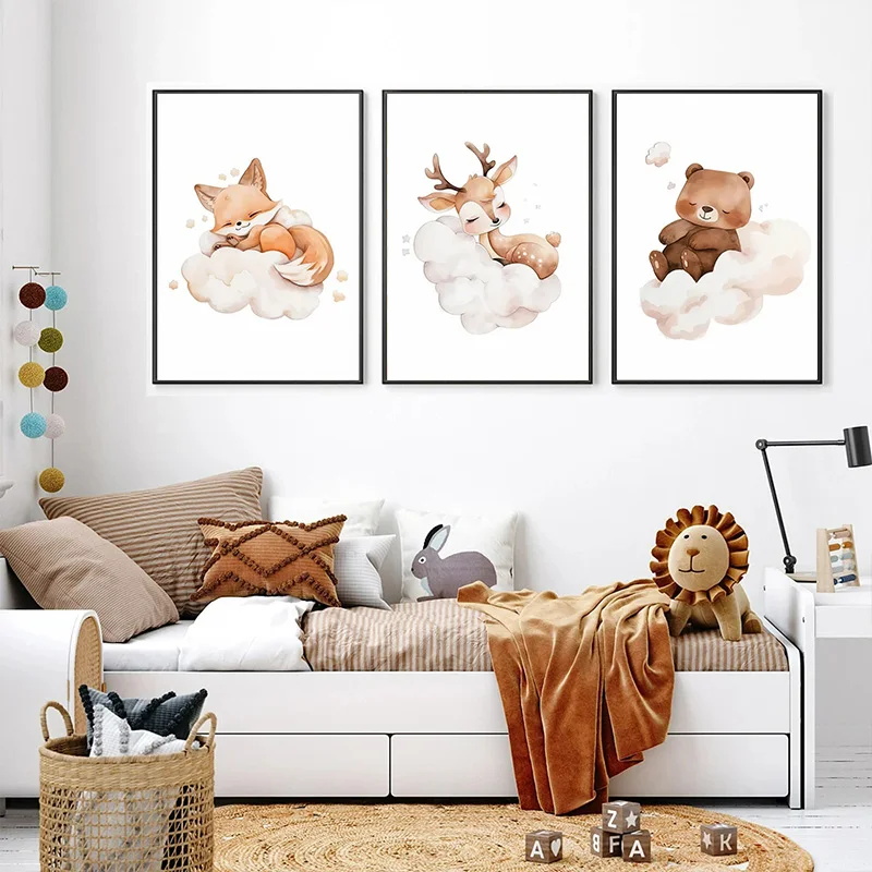 Baby Nursery Picture Frames - 1pc framelessCartoon Cloud Animal Canvas Wall