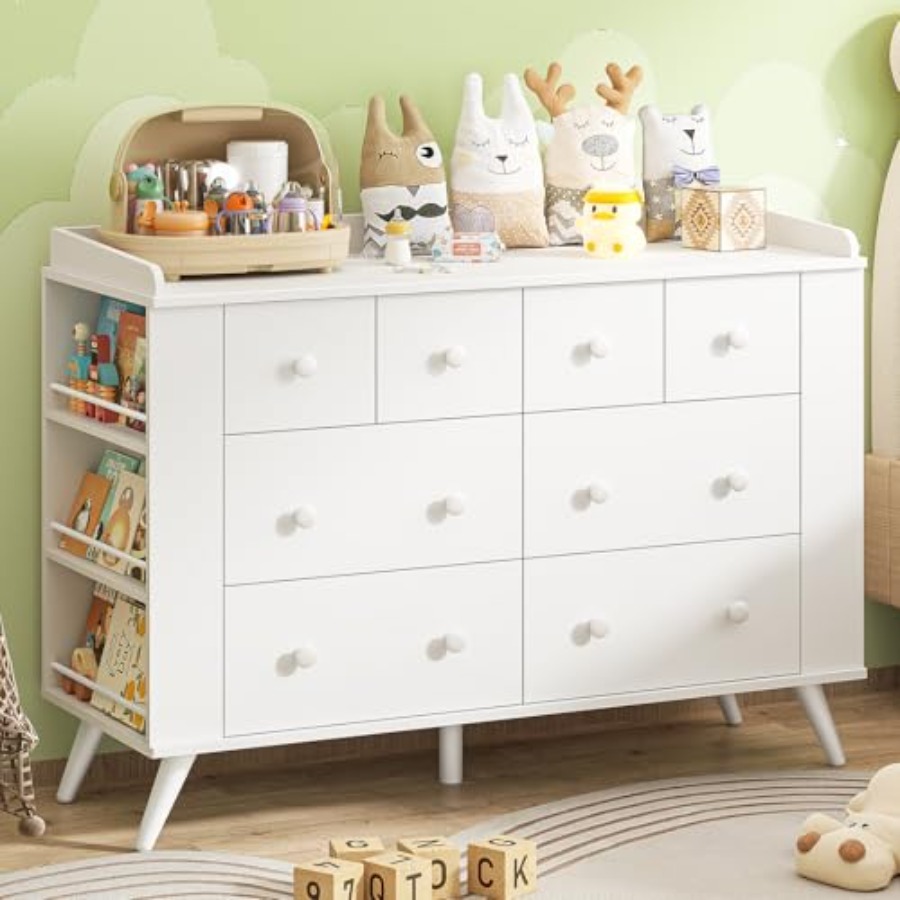 Baby Nursery Chest Of Drawers - Dresser Cabinet with 8 Drawers, Changing