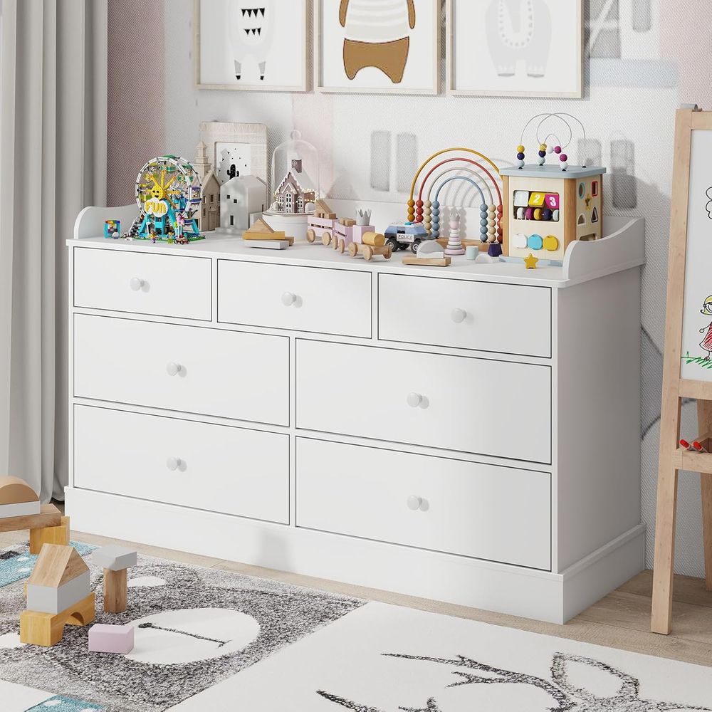 Baby Nursery Chest Of Drawers - 7-Drawer Kids Dresser, Changing Table, Nursery