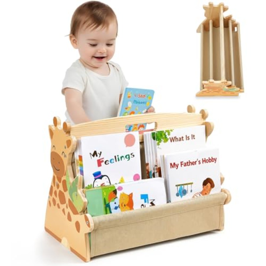 Baby Nursery Books - Toddler Bookshelf Double-Sided with 4 Tier