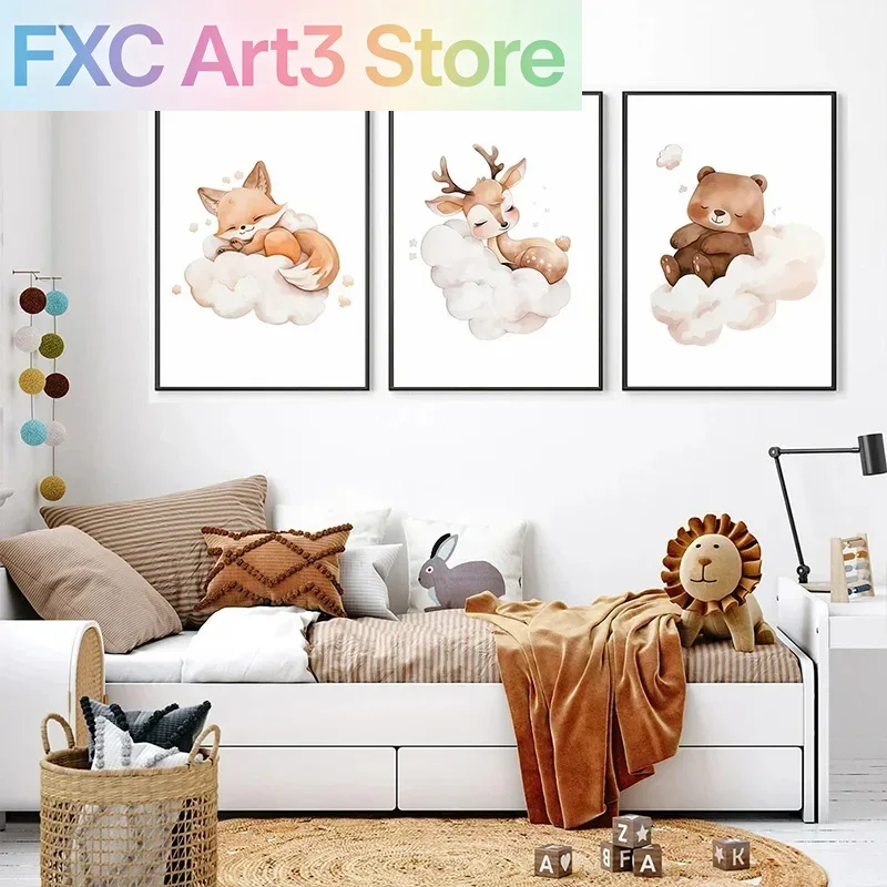 Baby Nursery Picture Frames - 1pc frameless 1pc Cartoon Cloud Animal
