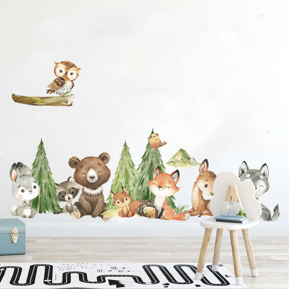 Baby Nursery Panelling - Cartoon Watercolor Forest Animal Wall Sticker
