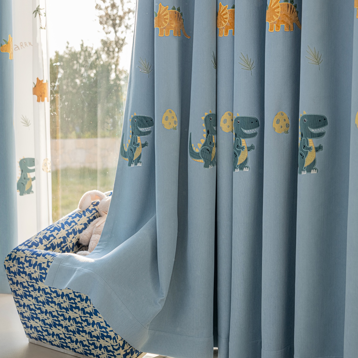Baby Nursery Blackout Curtains - Blue Cartoon Dinosaur Kids Blackout Curtains,