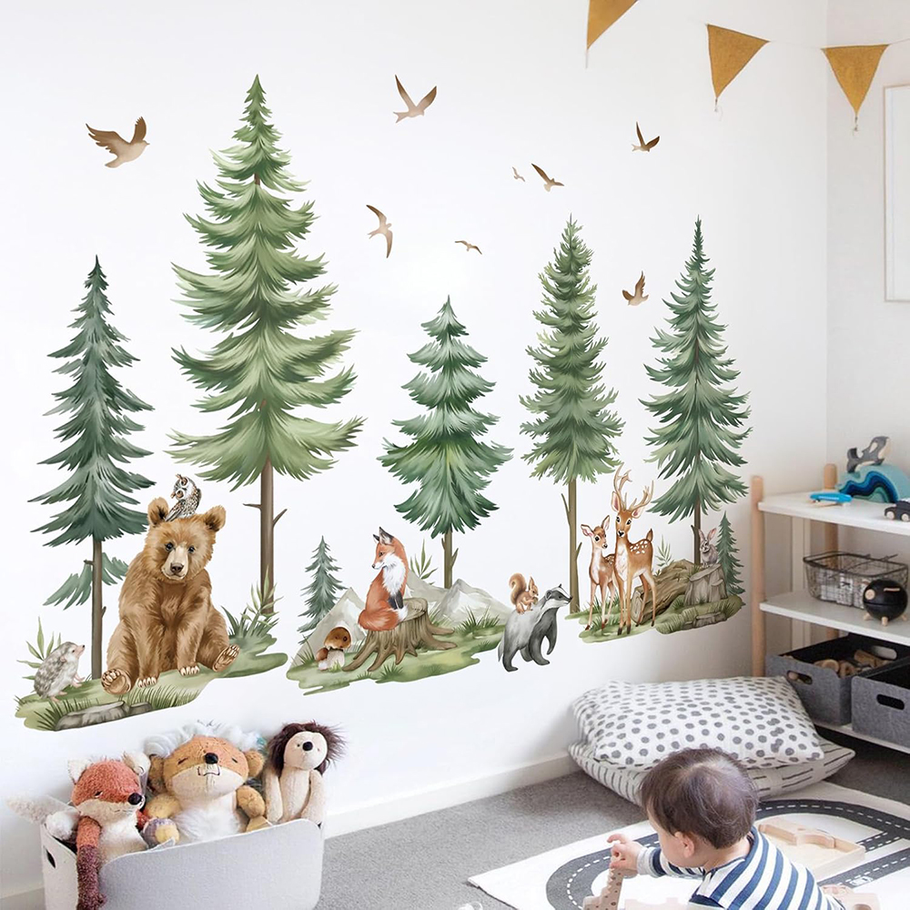 Baby Nursery Panelling - Large Mountain PineTree Wall Stickers Bedroom