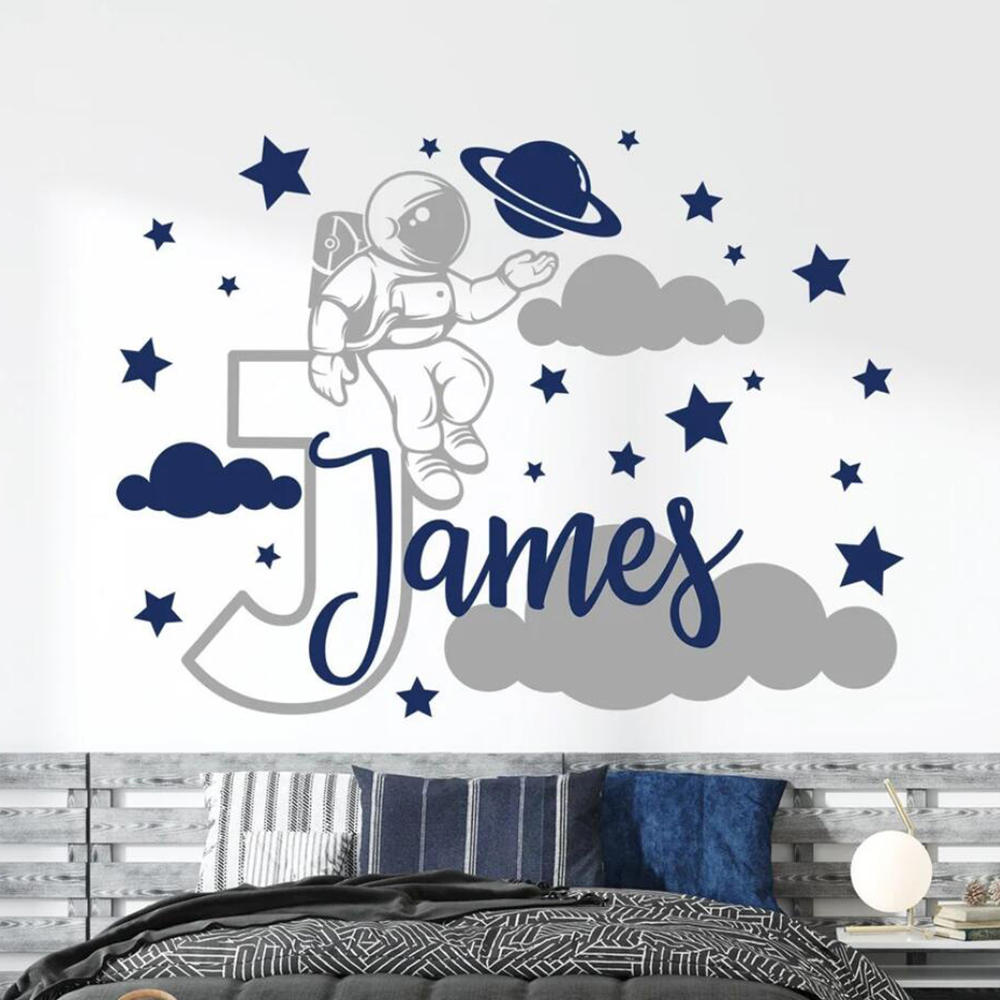 Baby Nursery Panelling - Custom Name Cartoon Space Astronaut Star