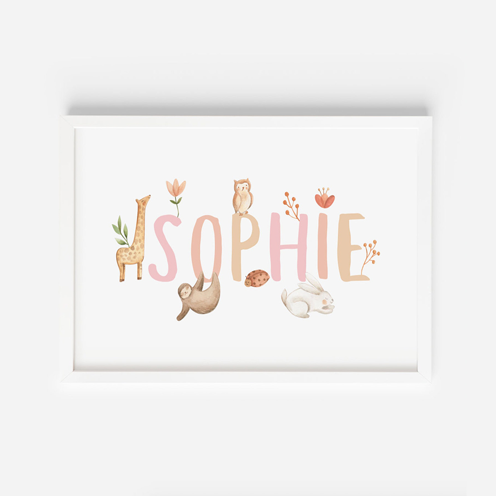 Baby Nursery Animal Pictures - Name Custom Poster Nursery Canvas Painting