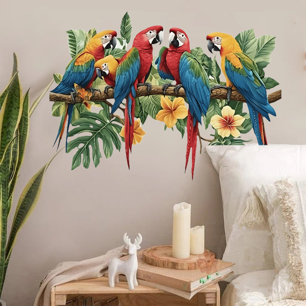 Baby Nursery Panelling - 3Pcs Parrots on Branch Wall Stickers