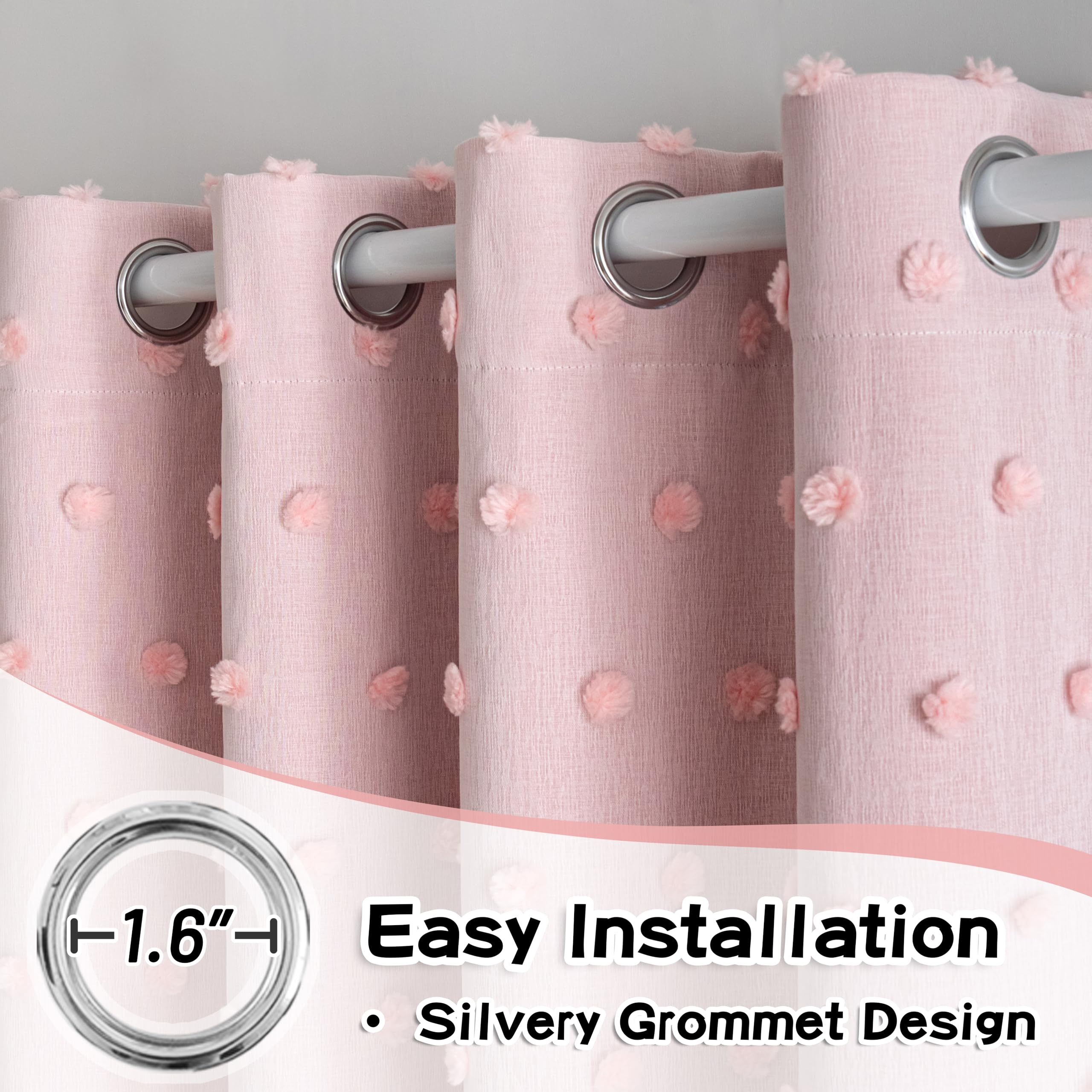 Baby Nursery Blackout Curtains - 1PC Curtain for Girl's Room, Pom-Pom