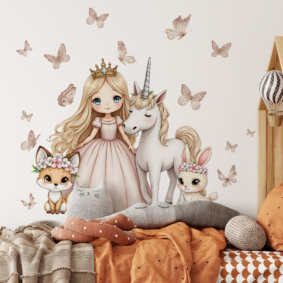 Baby Nursery Ideas Girl - Cartoon Girl Unicorn Vinyl Child Wall