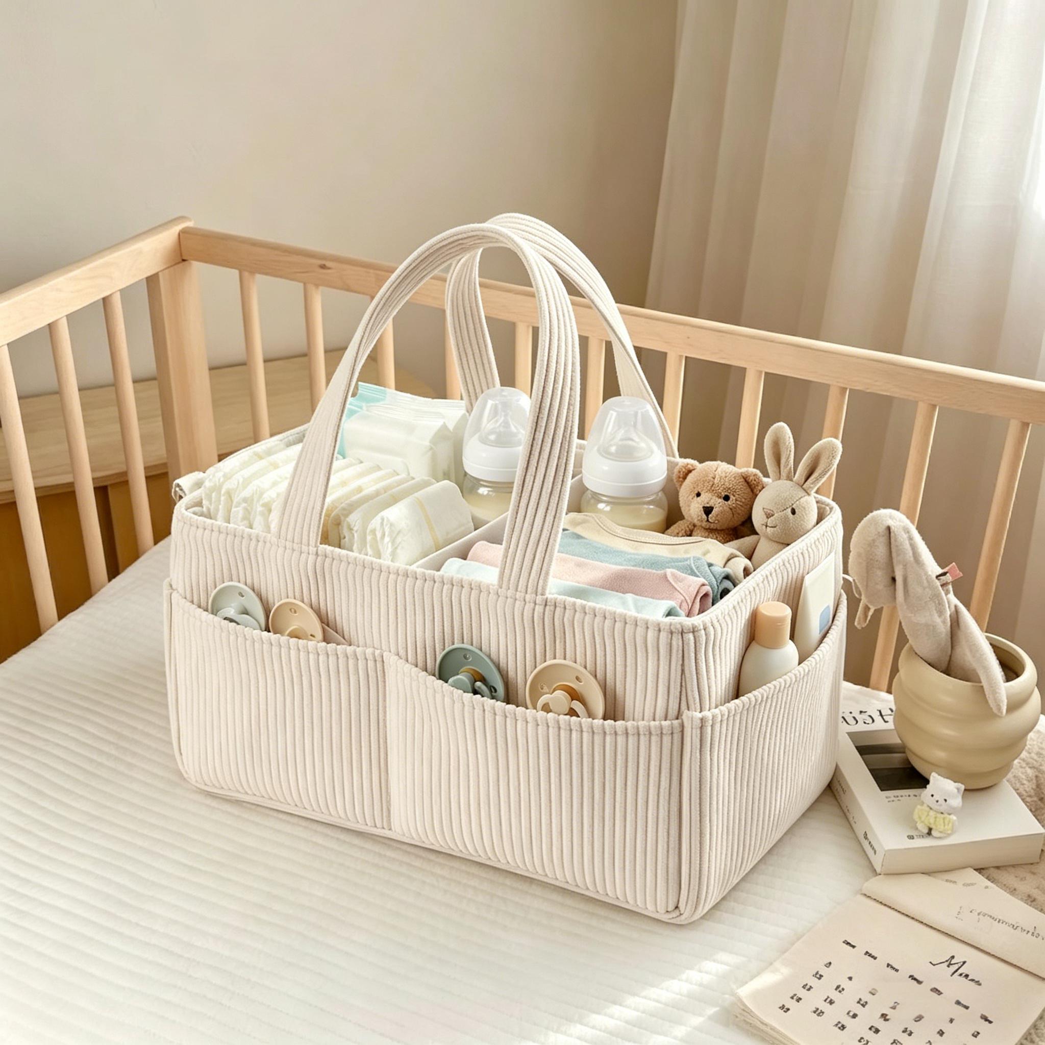 Baby Nursery Organization Ideas - Baby Diaper Caddy Organizer Portable Corduroy