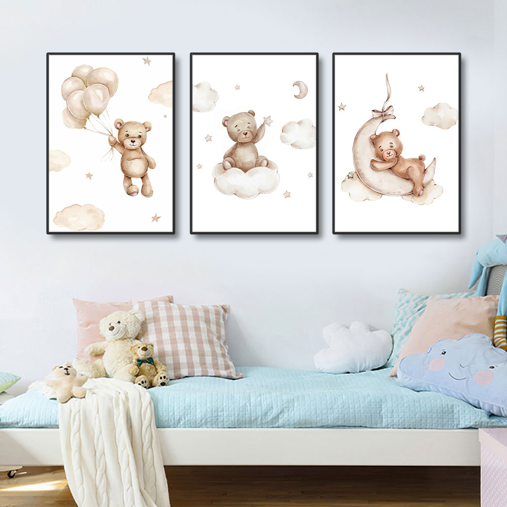 Baby Nursery Picture Frames - 3PCS Frameless Cartoon Balloon Cloud Bear