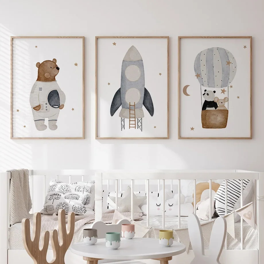 Baby Nursery Picture Frames - Boho Cartoon Bear Panda Mouse Balloon