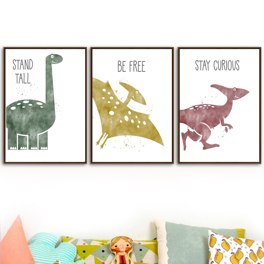 Baby Nursery Animal Pictures - Cute Dinosaur Cartoon Animal Quote Nursery