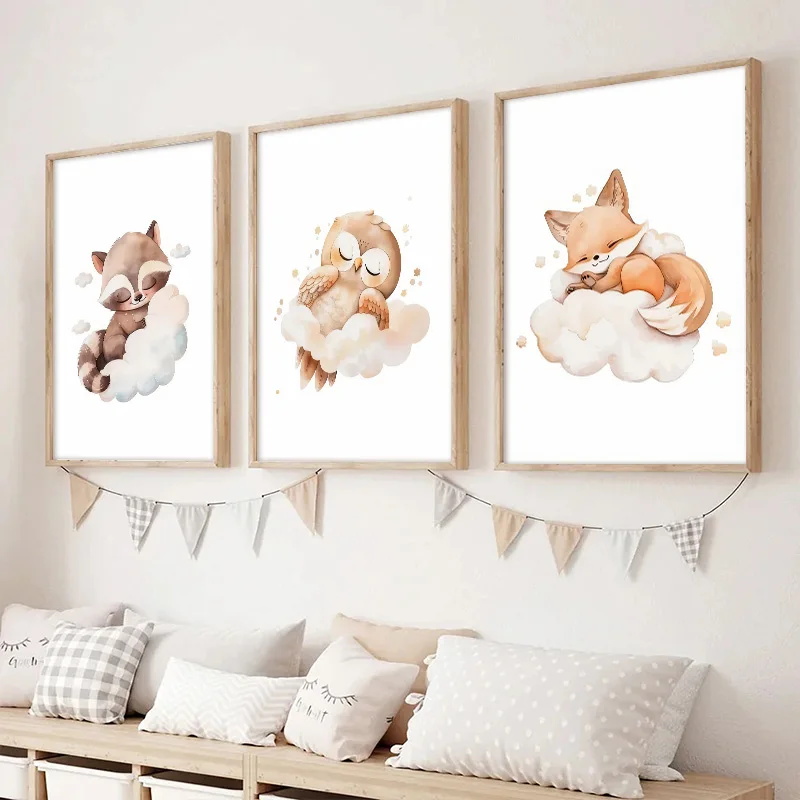 Wall Art Cute Raccoon Fox Deer - Baby Nursery Picture Frames recension och pris