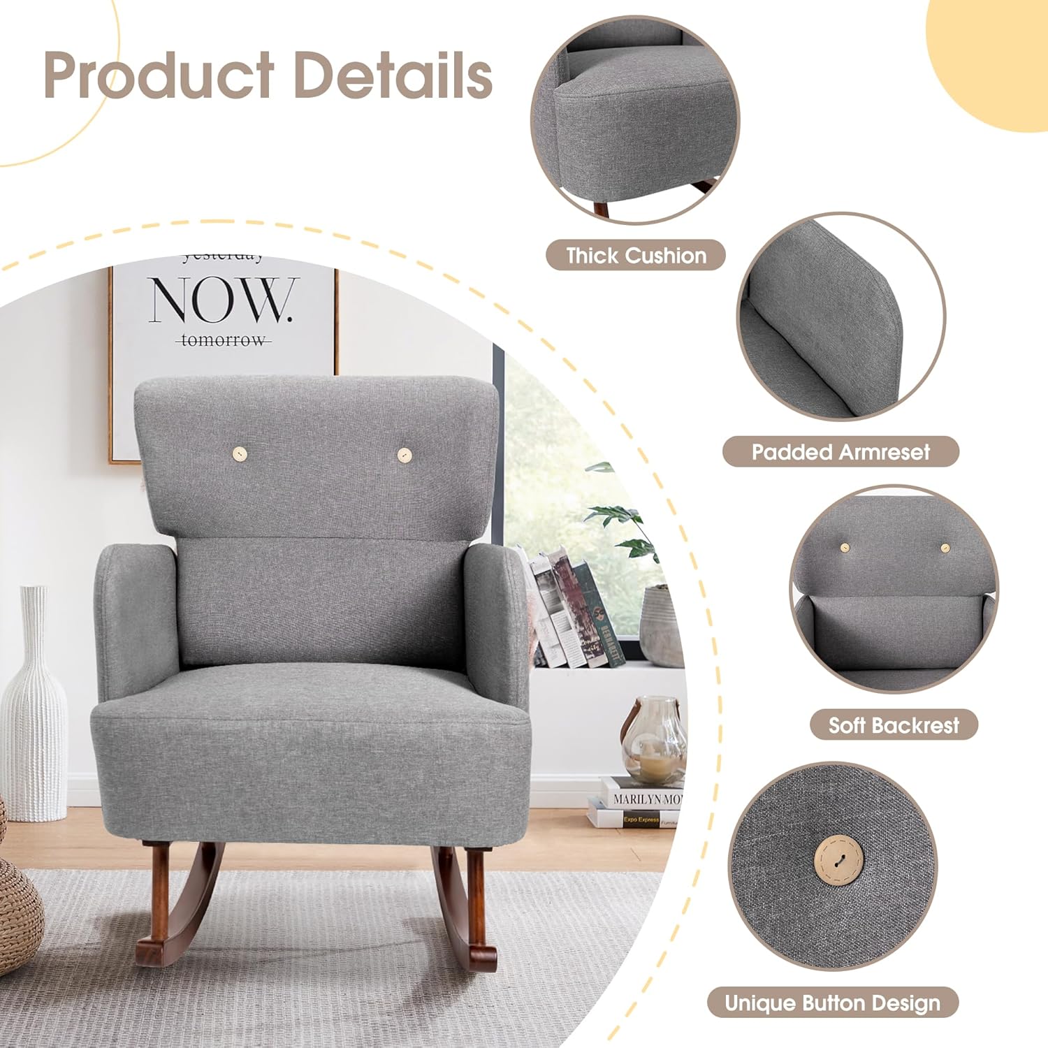 Fabric Upholstered Rocking Cha - Rocking Chair Nursery recension och pris
