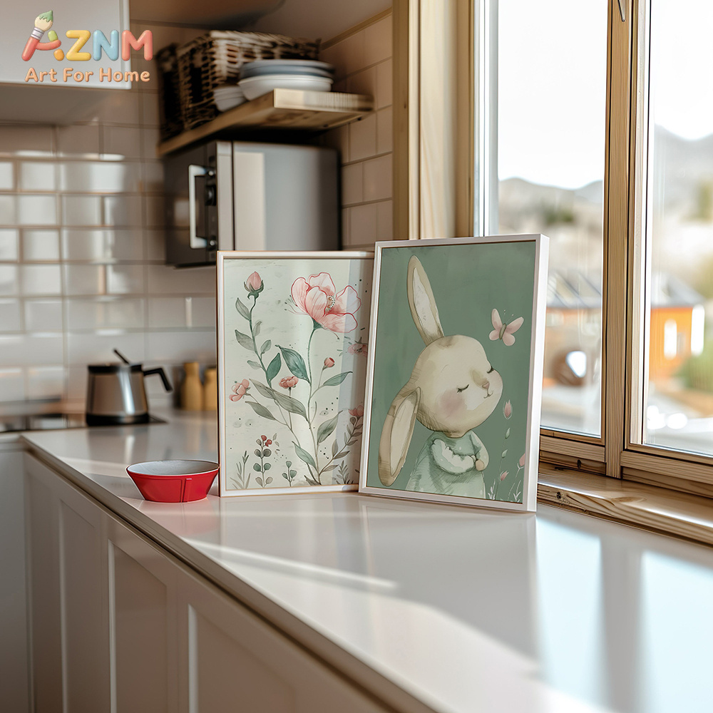 3PCS Cute Bunny and Pink Flowe - Baby Nursery Picture Frames recension och pris