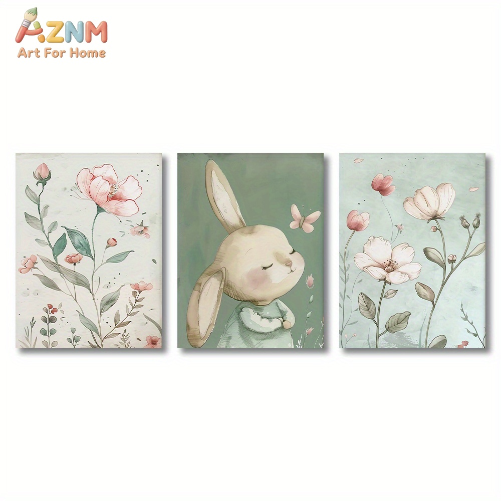 3PCS Cute Bunny and Pink Flowe - Baby Nursery Picture Frames recension och pris