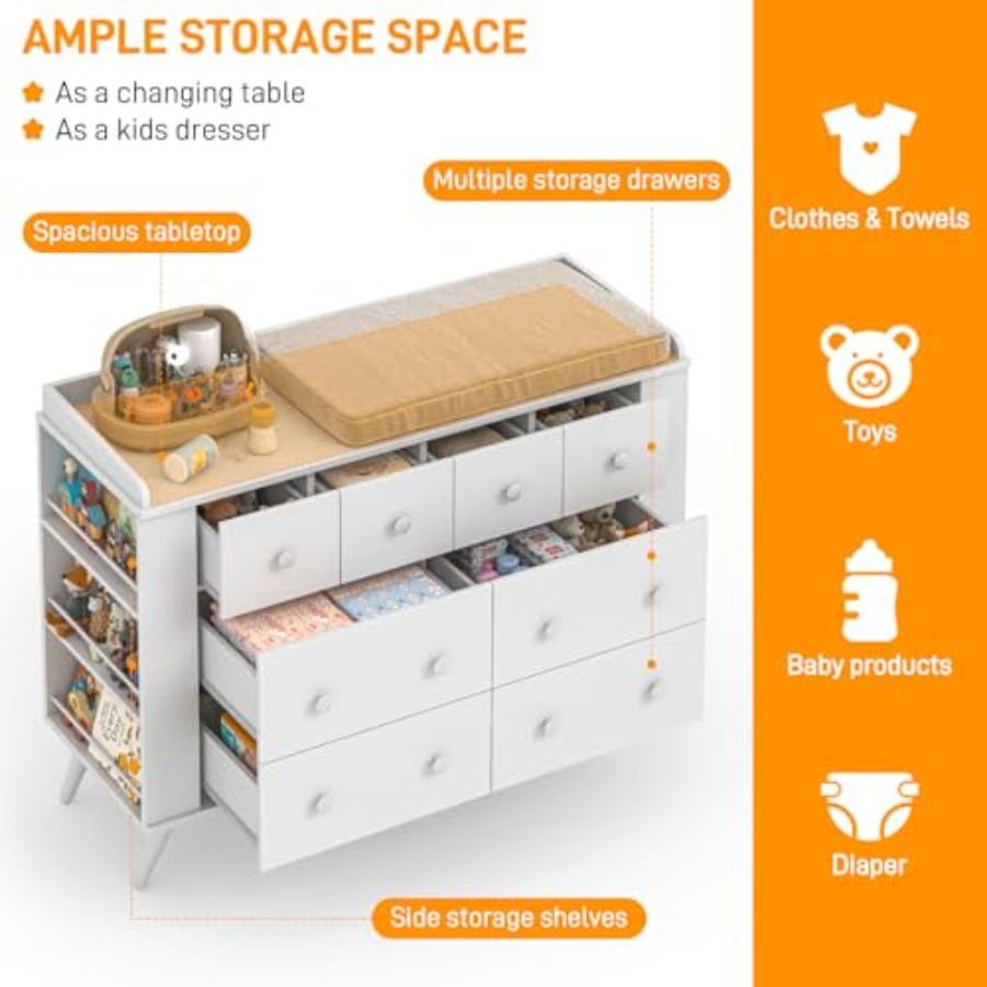 Dresser Cabinet with 8 Drawers - Baby Nursery Chest Of Drawers recension och pris