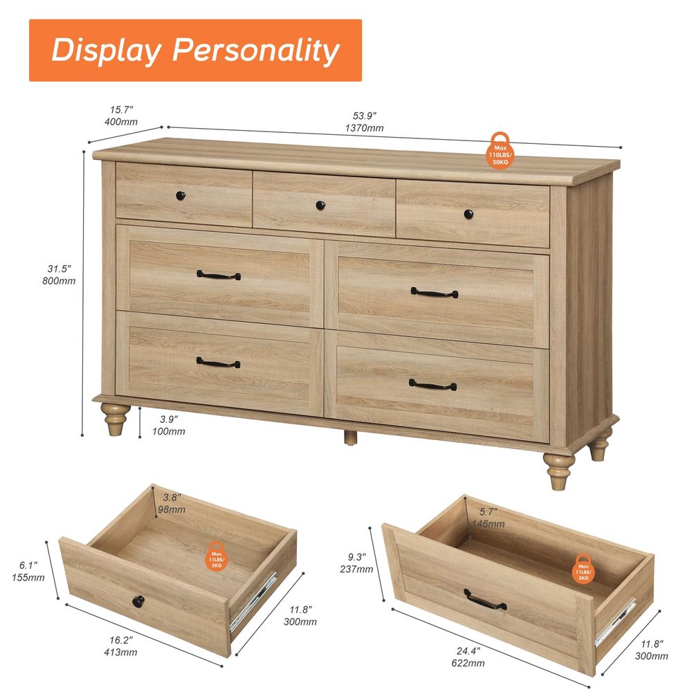 Wide Kids Dresser with 7 Drawe - Baby Nursery Chest Of Drawers recension och pris