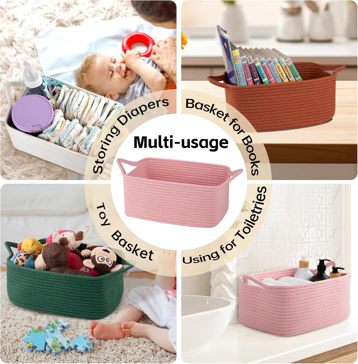 Woven Storage Basket with Hand - Baby Nursery Handles recension och pris