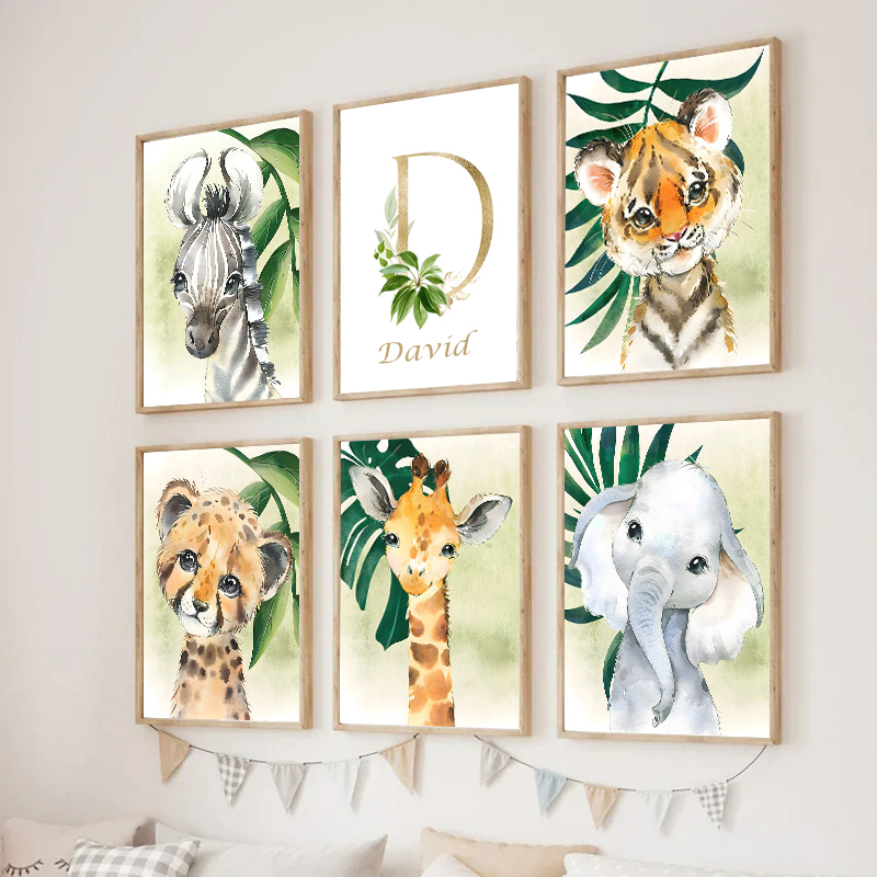 Gold Kids Name Poster Jungle A - Baby Nursery Animal Pictures recension och pris