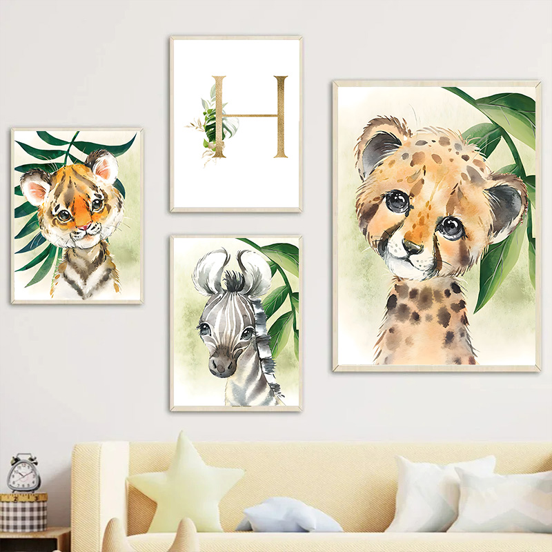 Gold Kids Name Poster Jungle A - Baby Nursery Animal Pictures recension och pris