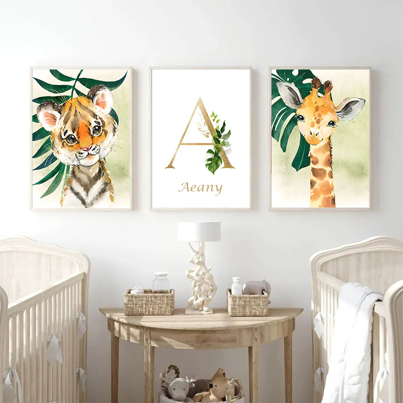 Gold Kids Name Poster Jungle A - Baby Nursery Animal Pictures recension och pris