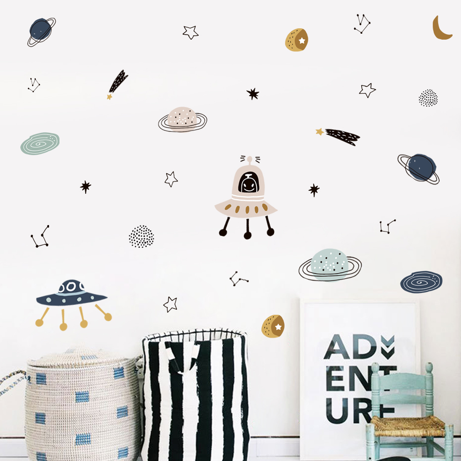 Cartoon Ufo Aliens Planet Patt - Baby Nursery Labels recension och pris