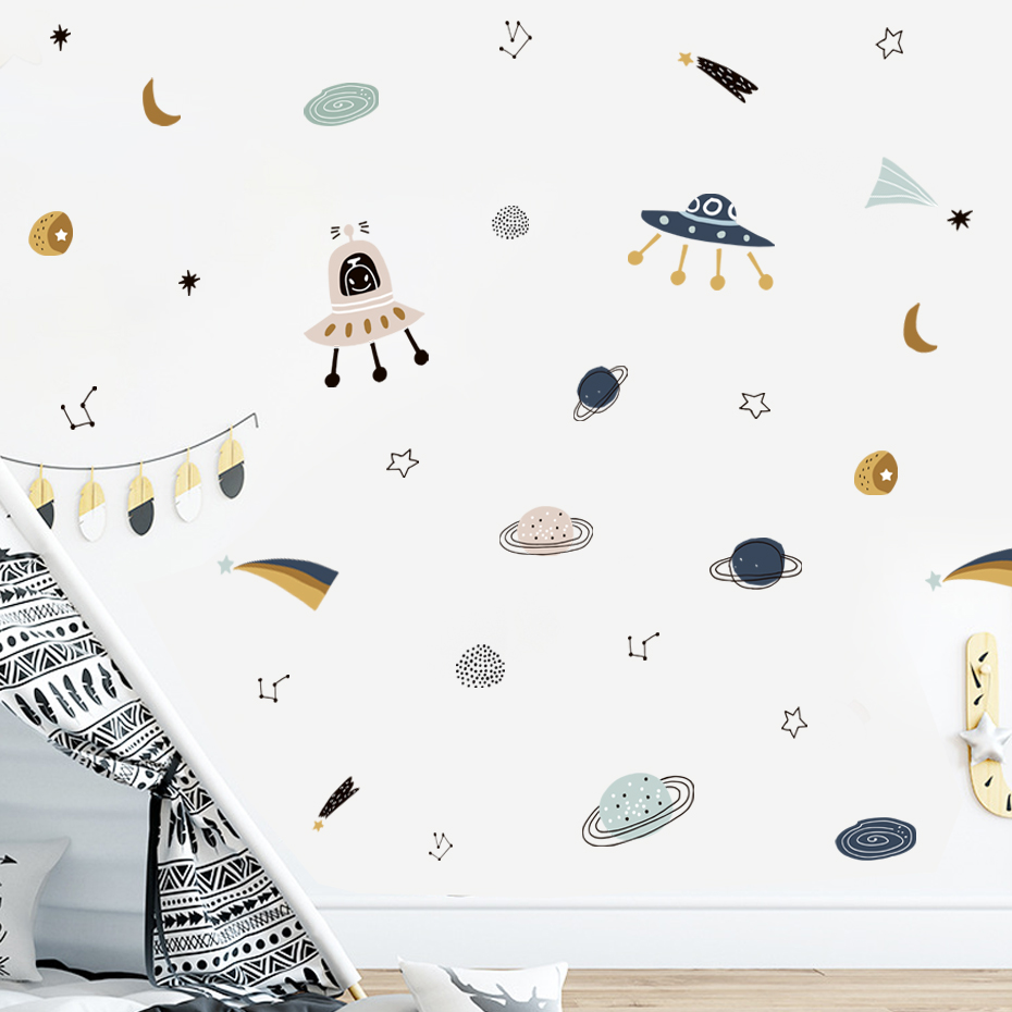 Cartoon Ufo Aliens Planet Patt - Baby Nursery Labels recension och pris