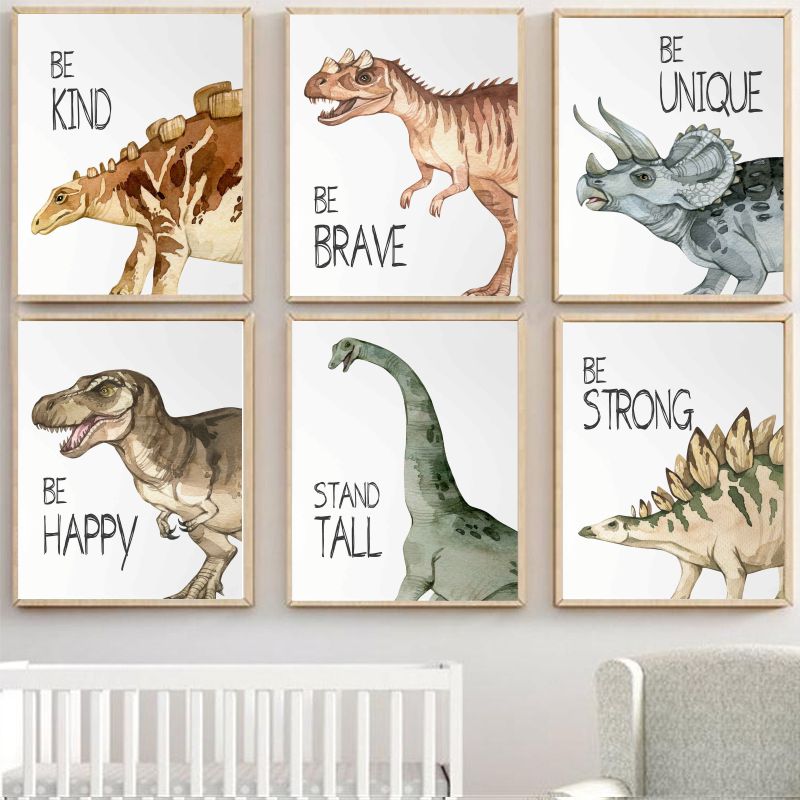 Watercolor Dinosaur Poster Nur - Baby Nursery Animal Pictures recension och pris
