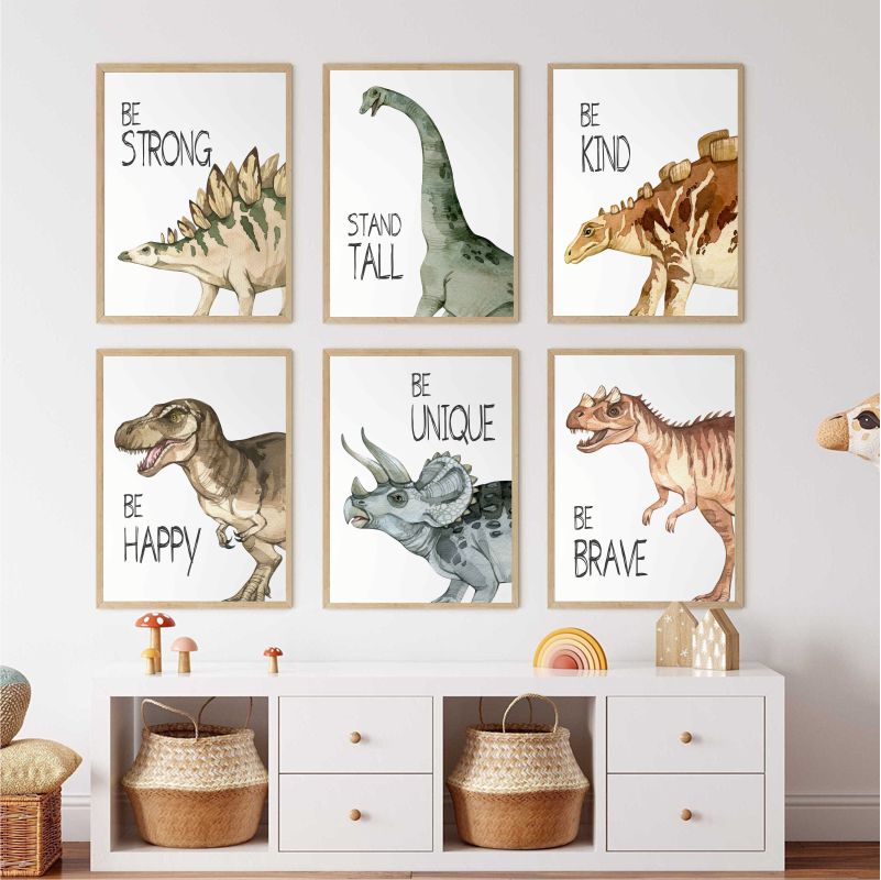 Watercolor Dinosaur Poster Nur - Baby Nursery Animal Pictures recension och pris