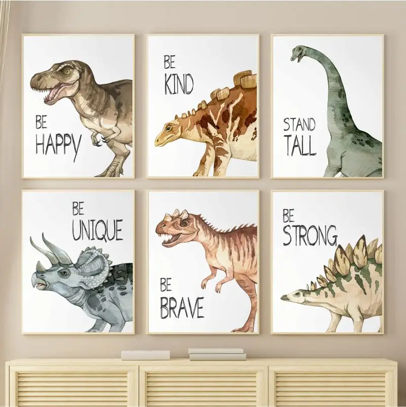 Watercolor Dinosaur Poster Nur - Baby Nursery Animal Pictures recension och pris