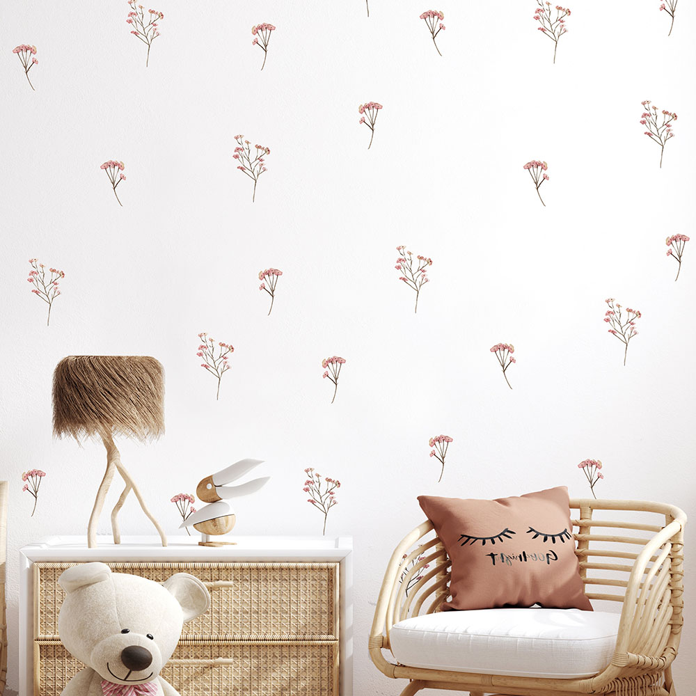 Pink  Watercolor Flower Wall S - Baby Nursery Panelling recension och pris