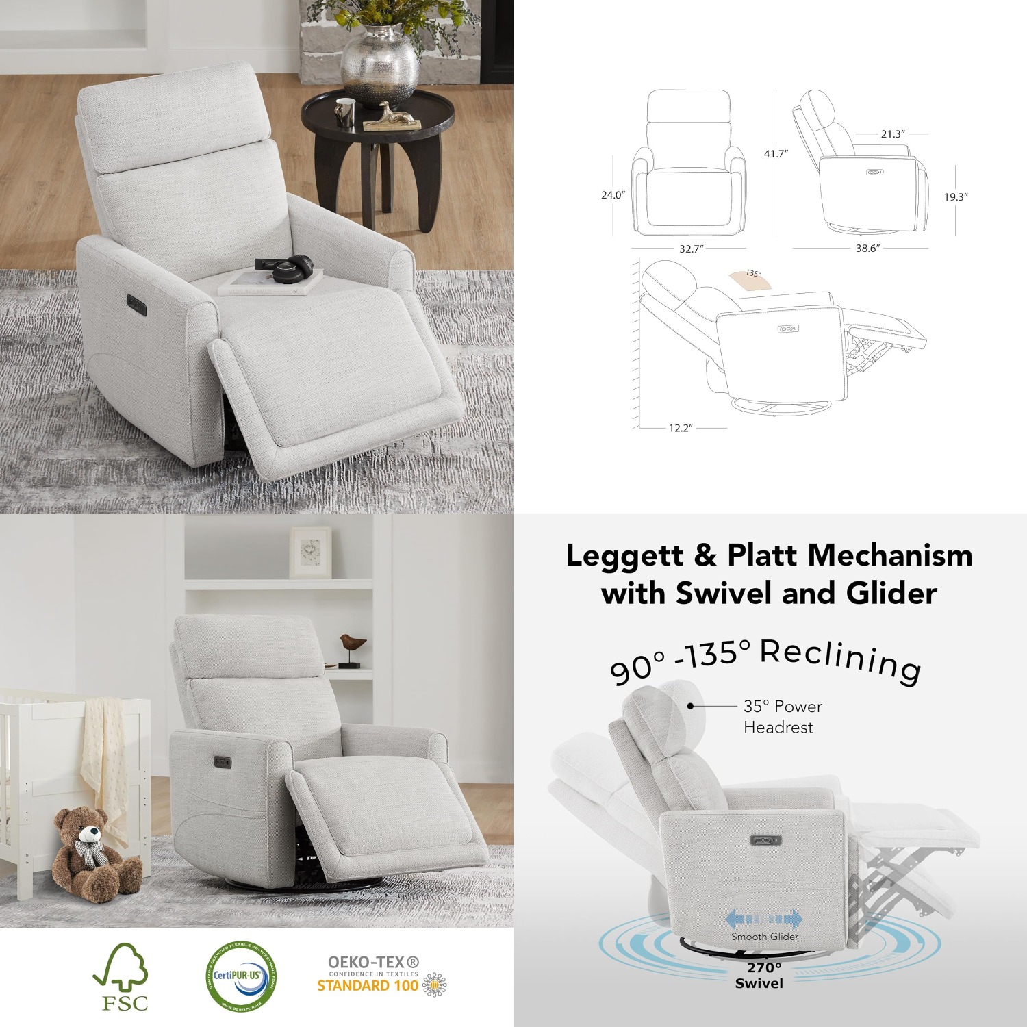 Power Recliner Swivel Glider N - Rocking Chair Nursery recension och pris