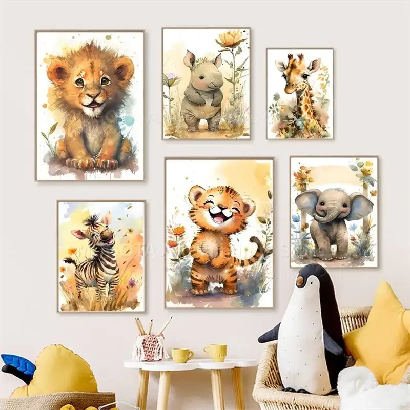 Watercolor Lion Giraffe Tiger  - Baby Nursery Animal Pictures recension och pris