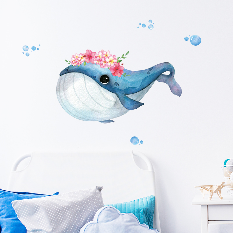 Flower Blue Whale Fish Wall St - Baby Nursery Panelling recension och pris