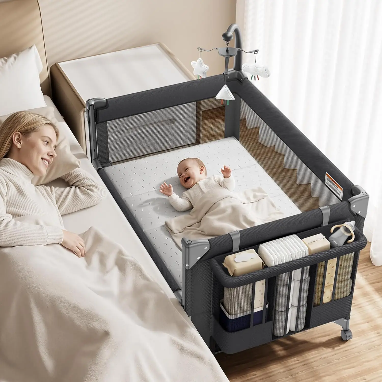 4 in 1 Baby Bassinet, One-Push - Bassinet Bedside Sleeper recension och pris