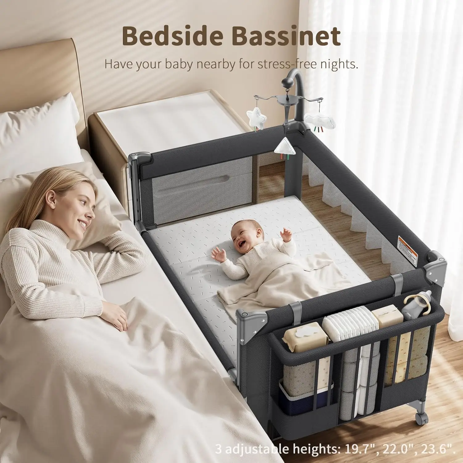 4 in 1 Baby Bassinet, One-Push - Bassinet Bedside Sleeper recension och pris