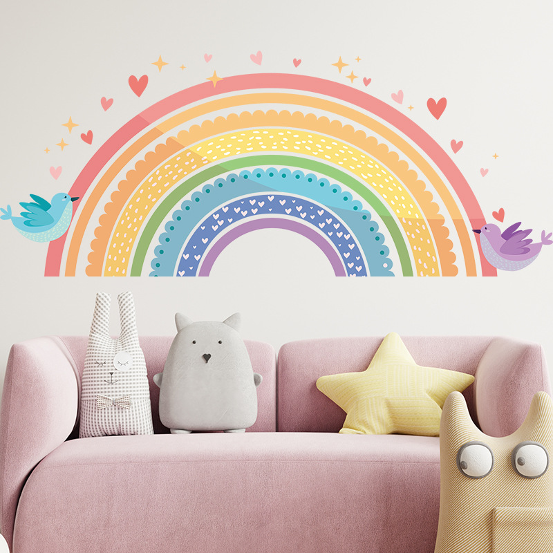 Colorful Rainbow Bird Love Wal - Baby Nursery Labels recension och pris