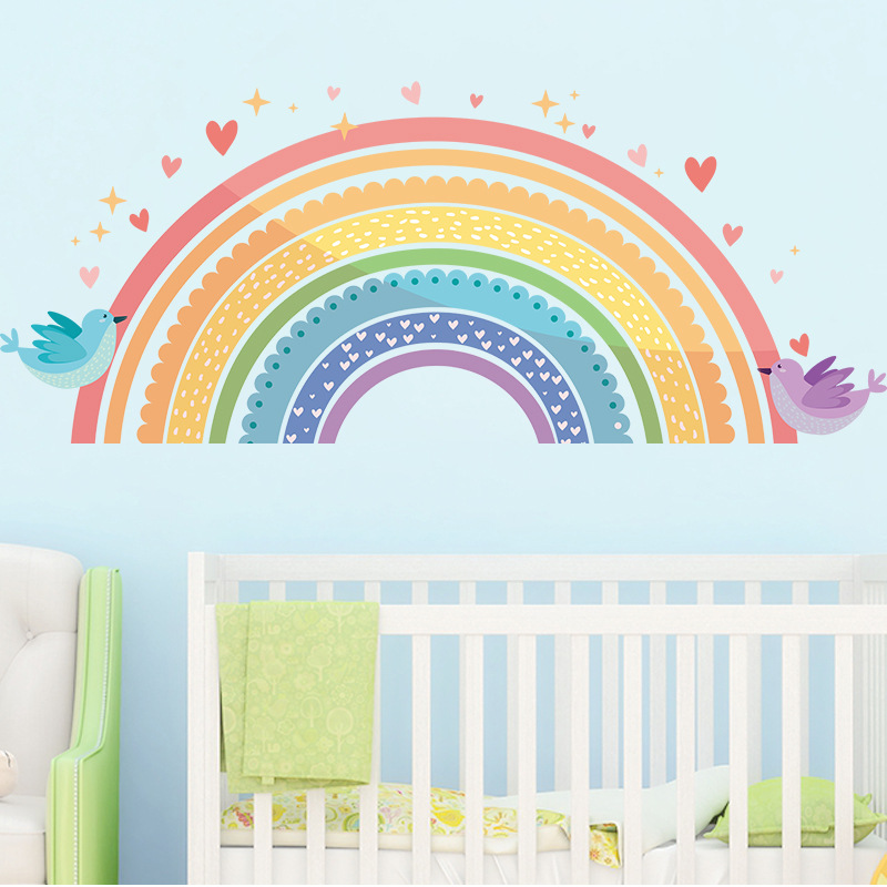 Colorful Rainbow Bird Love Wal - Baby Nursery Labels recension och pris