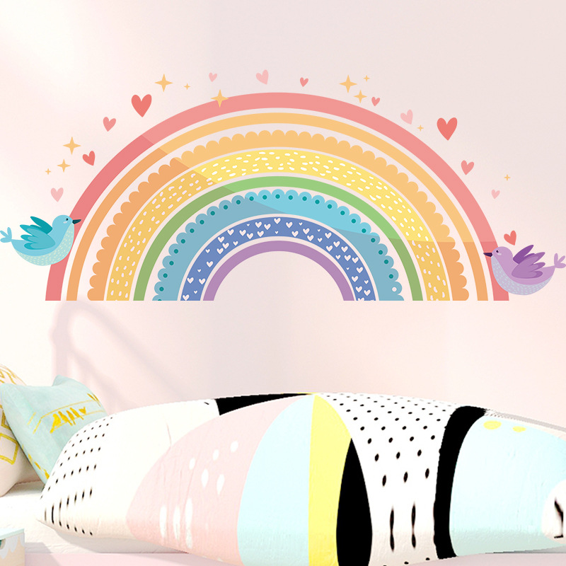 Colorful Rainbow Bird Love Wal - Baby Nursery Labels recension och pris