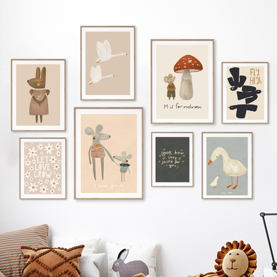 Boho Cartoon Rabbit Mouse Goos - Baby Nursery Picture Frames recension och pris