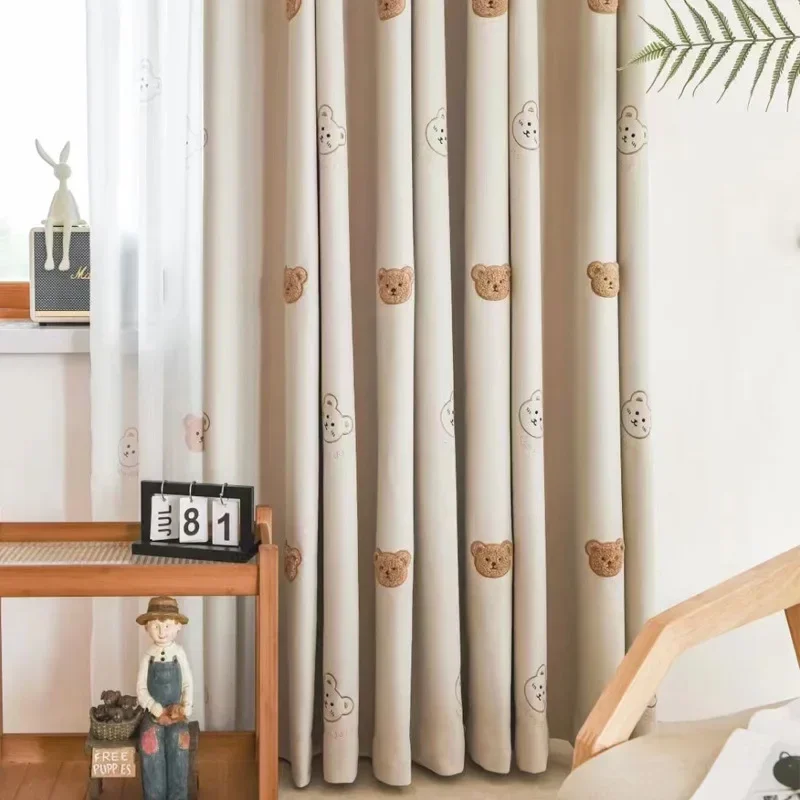 Cute Plush Bear Embroidery Bla - Baby Nursery Blackout Curtains recension och pris