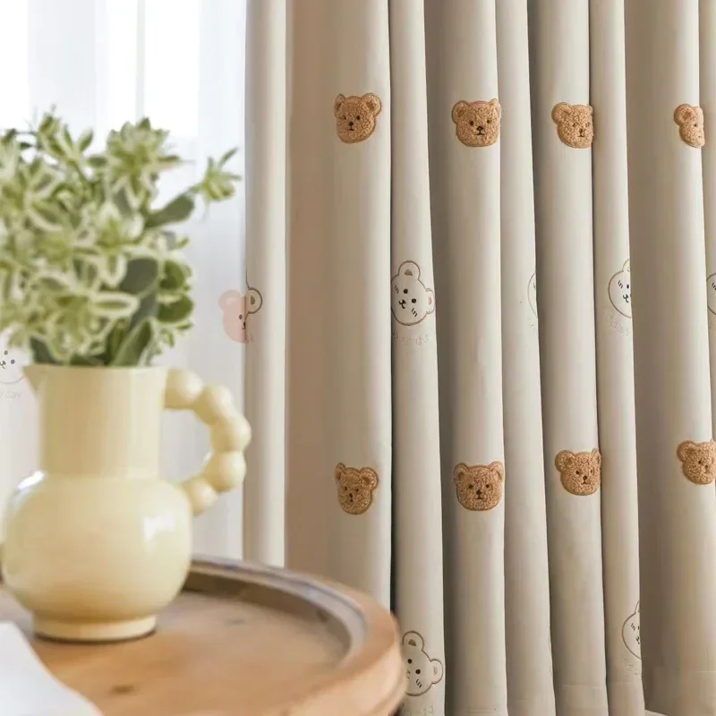 Cute Plush Bear Embroidery Bla - Baby Nursery Blackout Curtains recension och pris