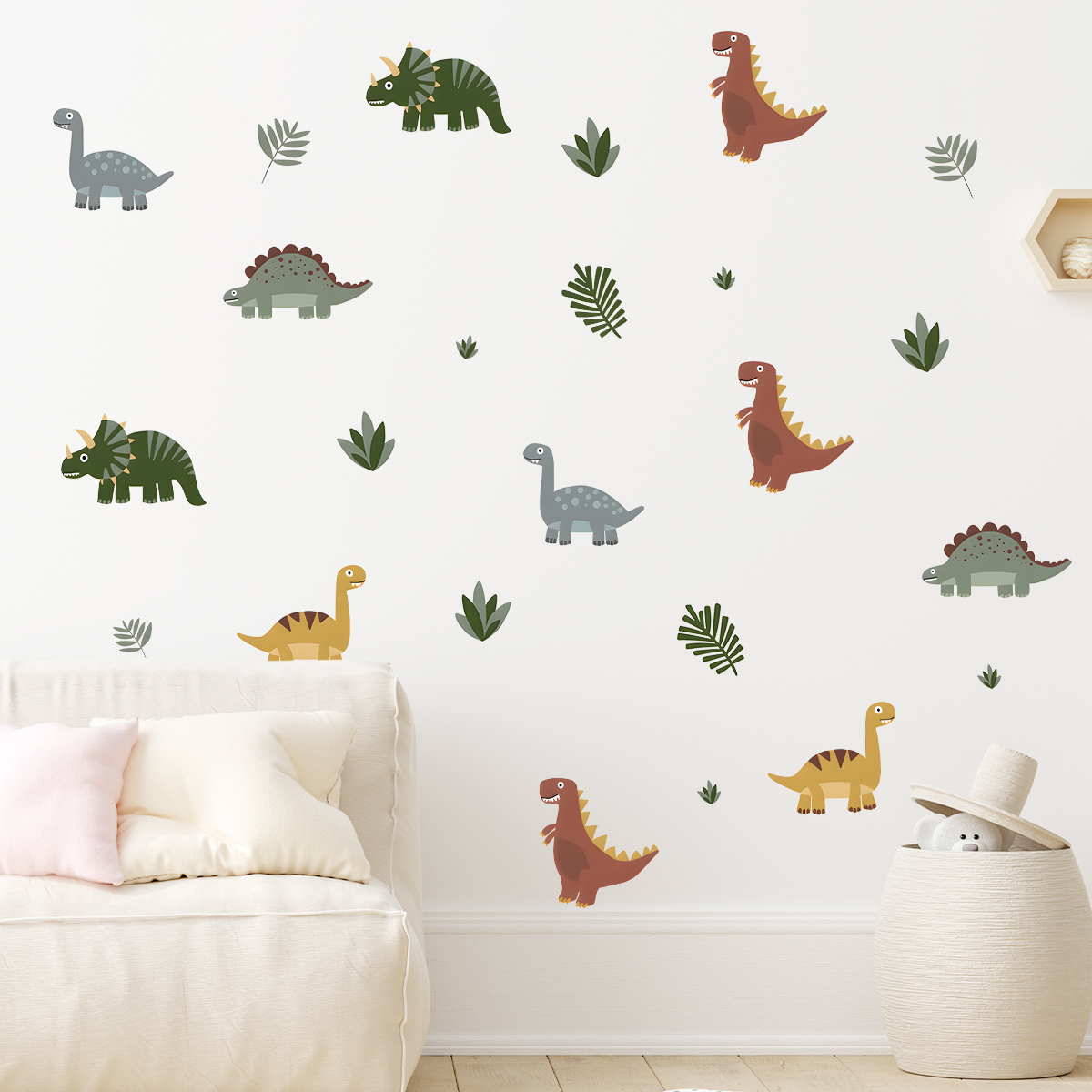 Cartoon Cute Dinosaur Leaf Ani - Baby Nursery Labels recension och pris
