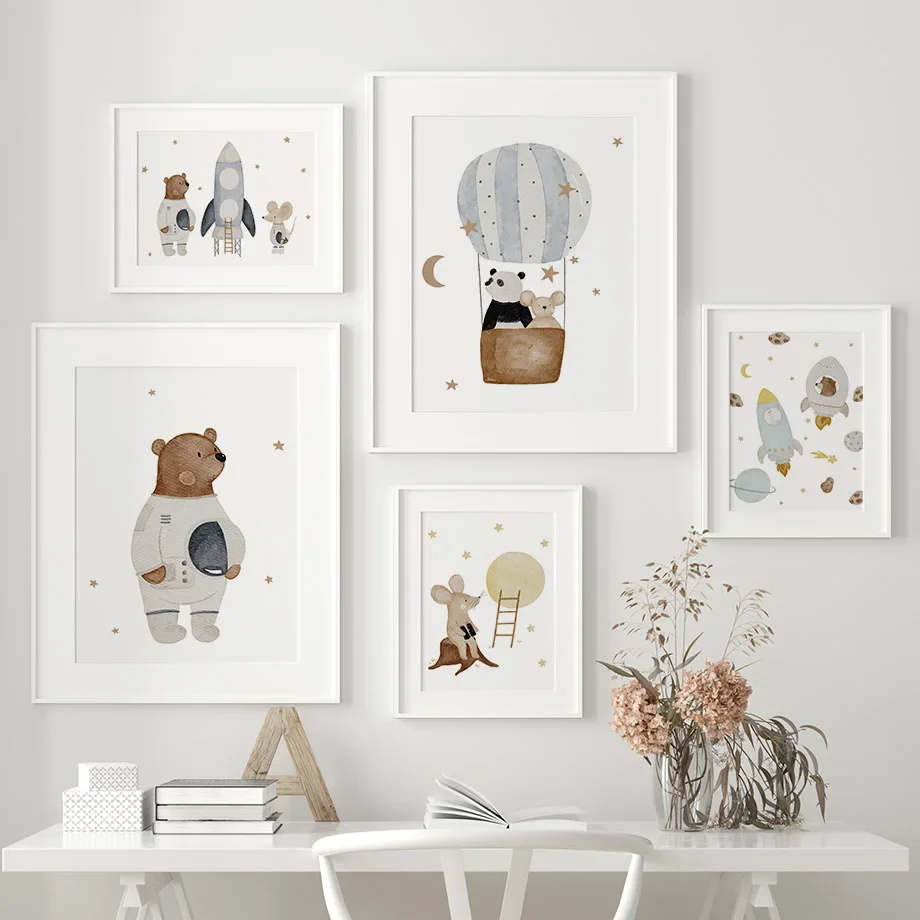Boho Cartoon Bear Panda Mouse  - Baby Nursery Picture Frames recension och pris