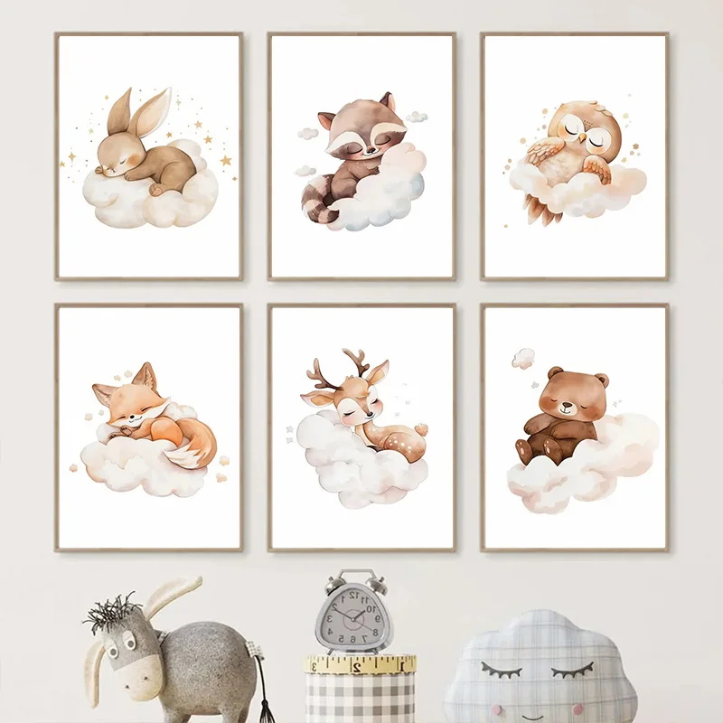 Cartoon Cloud Animal Canvas Pa - Baby Nursery Picture Frames recension och pris