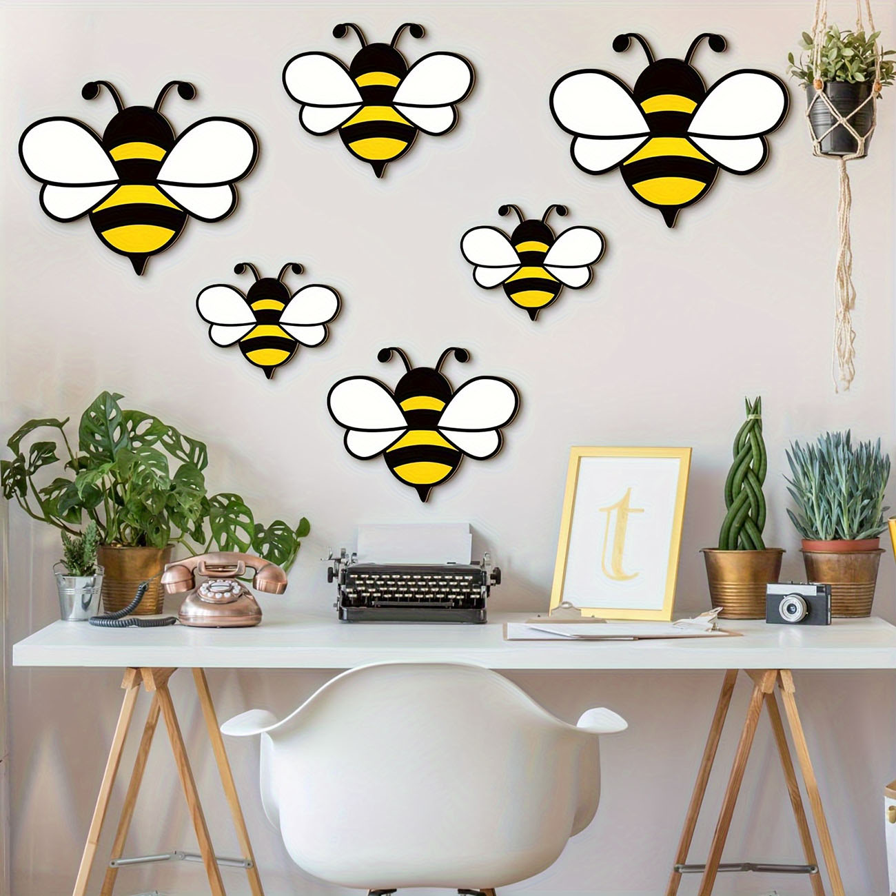 6Pcs Cute Bee Wooden Wall Stic - Baby Nursery Labels recension och pris