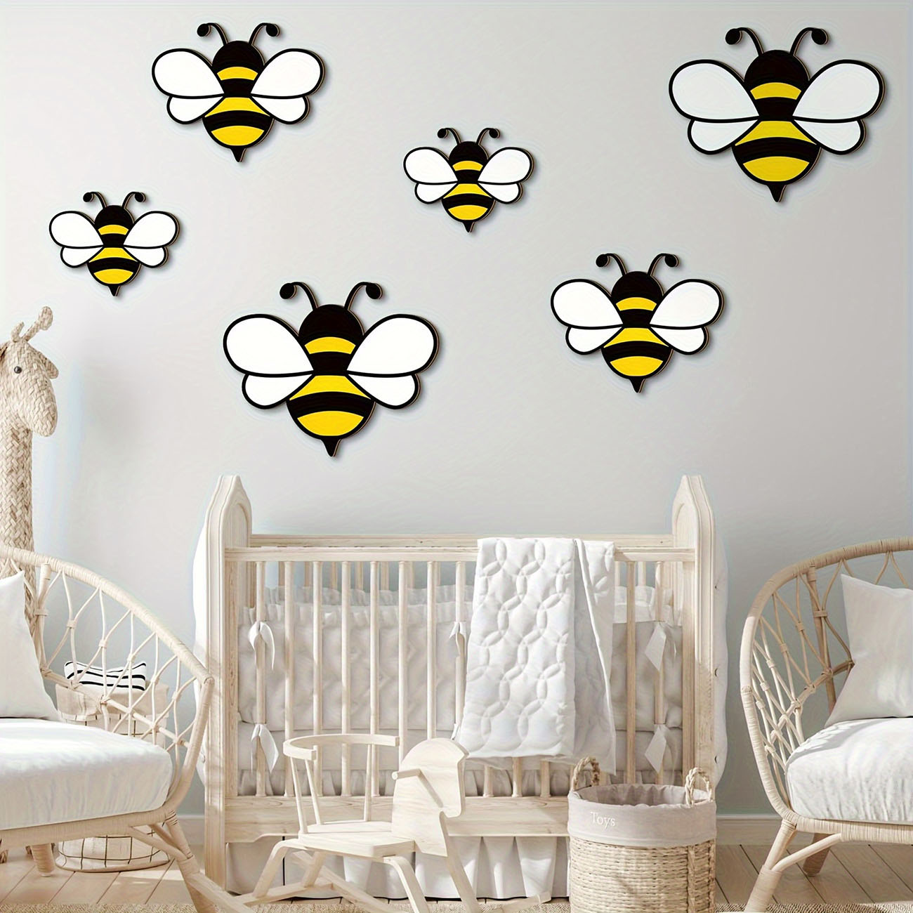 6Pcs Cute Bee Wooden Wall Stic - Baby Nursery Labels recension och pris